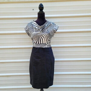 The Limited Dress Womens Black White Print Solid Side Zip Cap Sleeves Satin sz 4